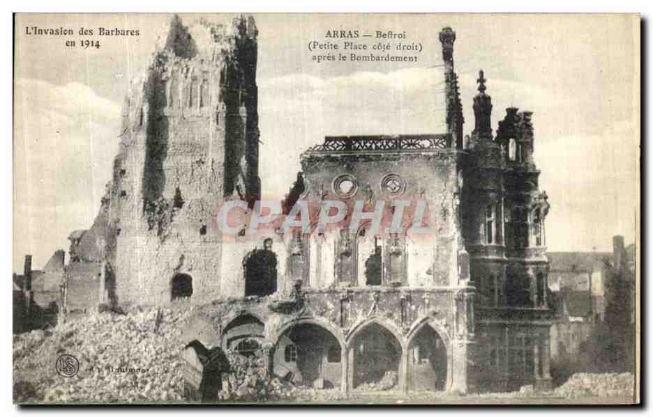 CPA Arras Beffroi Apres le Bombardement Militaria