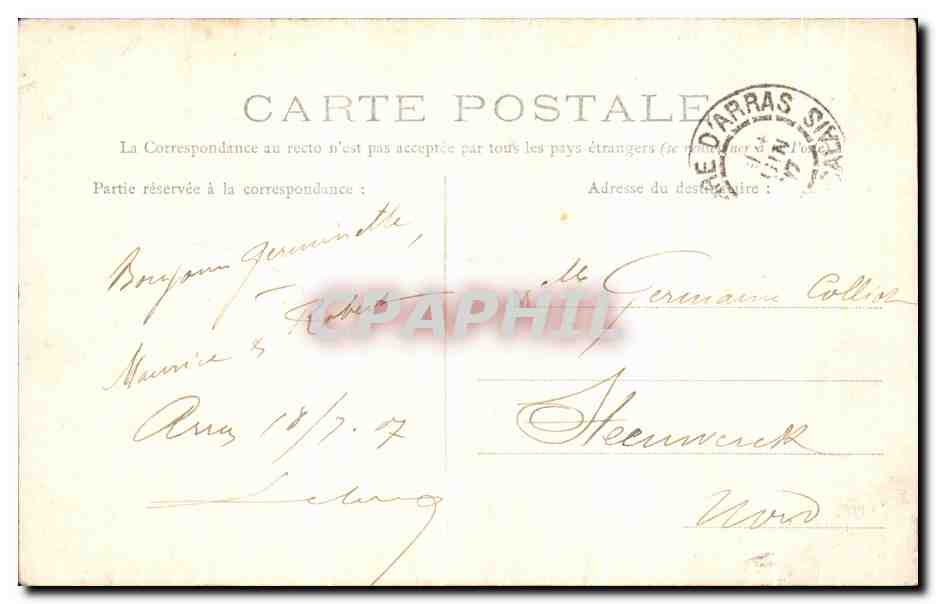 CPA Arras Hotel de Ville Grande cheminee — Rückseite