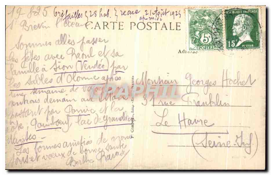 CPA Prefailles La Cote de Quirouard a Maree Basse — Rückseite