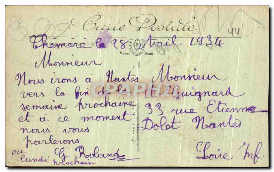 CPA Saint Nazaire La Pointe Ville Martin Le Phare — Rückseite