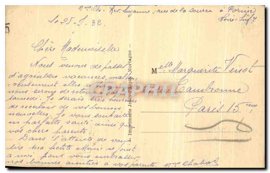 CPA Pornic Le Casino La Plage et les Rochers de Gourmalon — Rückseite