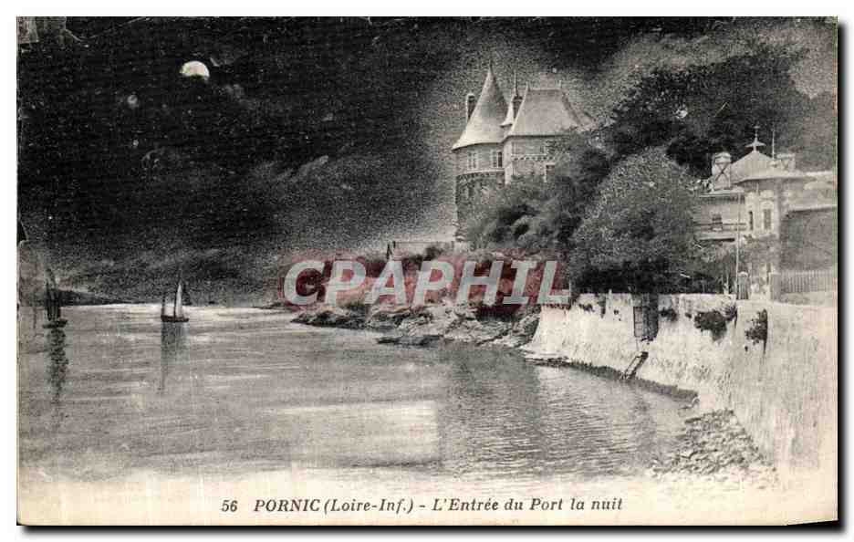 CPA Pornic L Entree du Port la Nuit