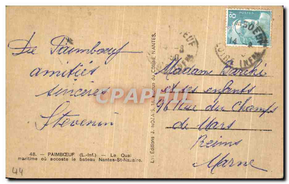 CPA Paimboeuf Le Quai Maritime ou Accoste le Bateau Nantes St Nazaire — Back