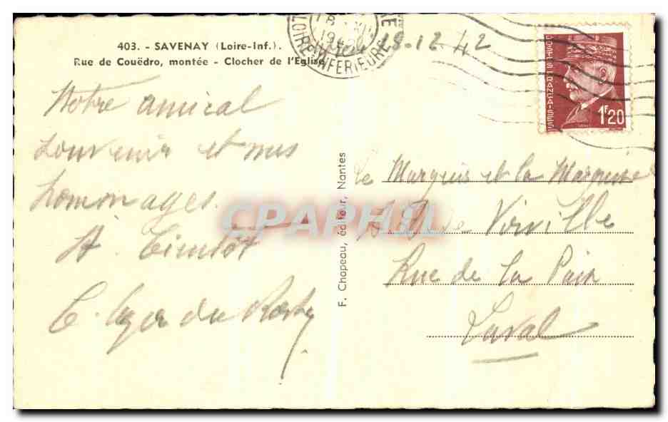 CPA Savenay Rue de Couedro montee Clocher de l eglise — Back