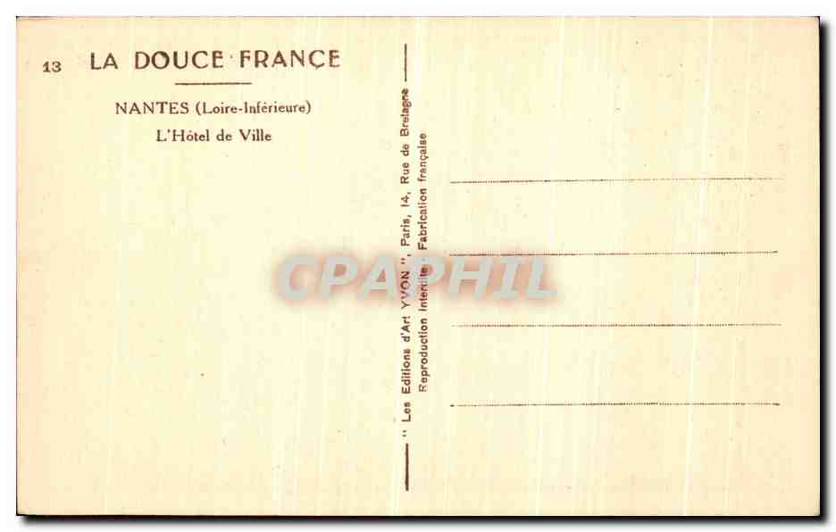 CPA Nantes L Hotel de Ville  — Verso