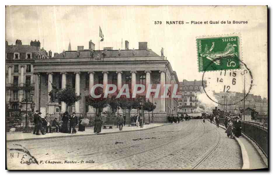 CPA Nantes Place et quai de la Bourse Train