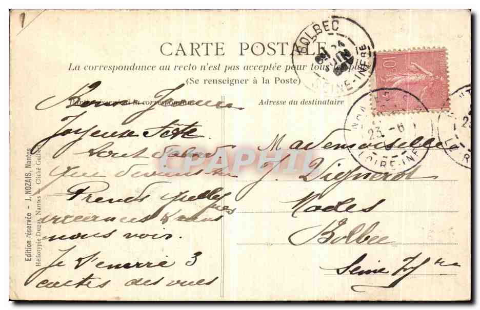 CPA Nantes Les jardins  — Verso