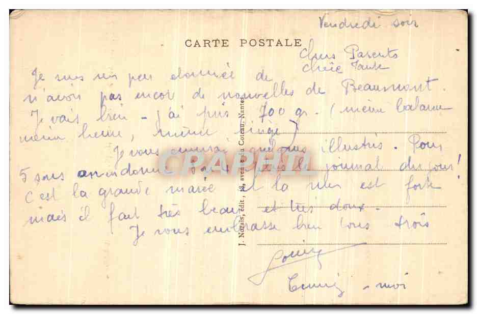 NANTES — Vue générale et Entrée du Port — J. Morand, n° 46 — Verso