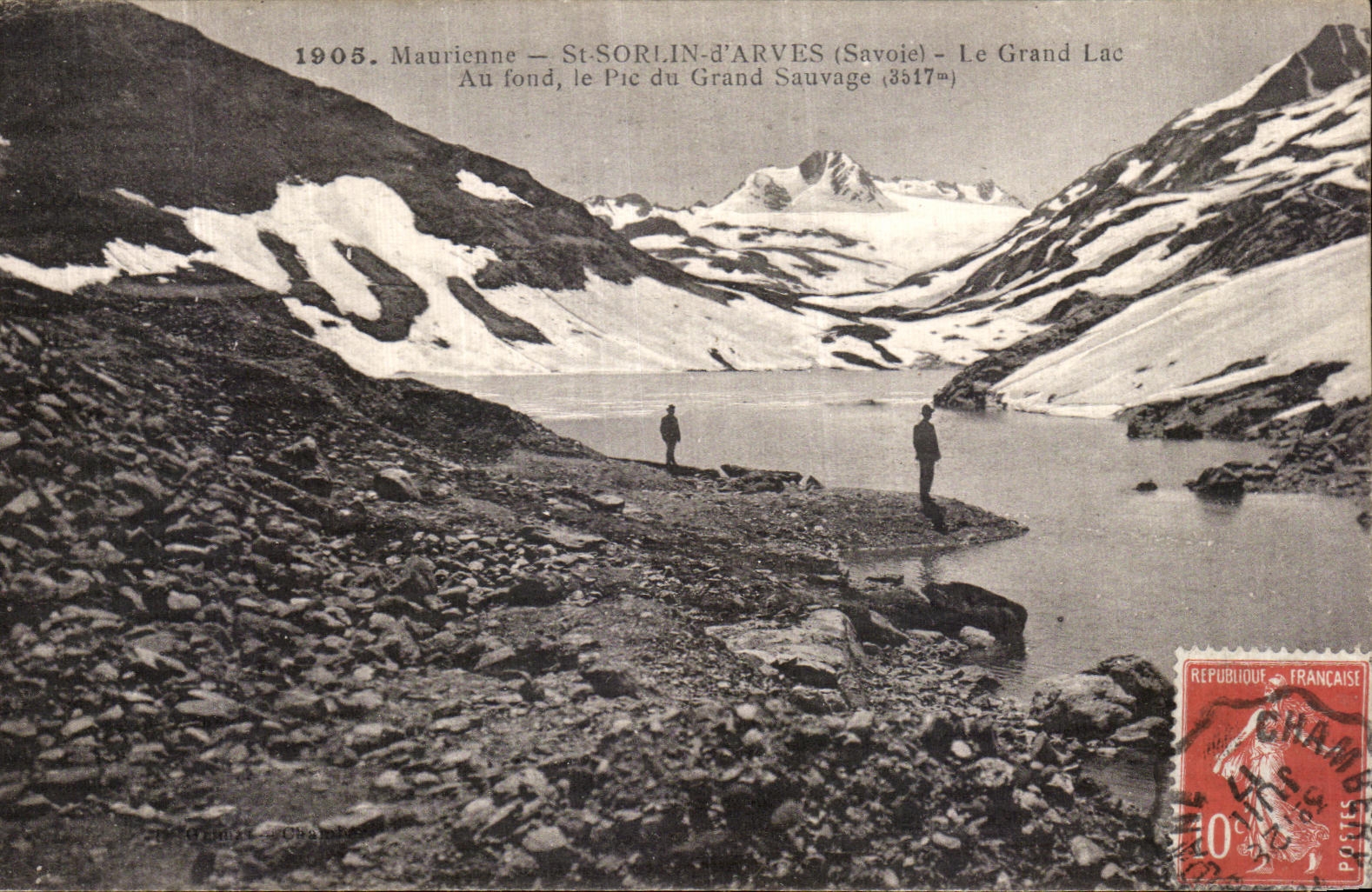 CPA Maurienne St Sorlin d Arves Le Grand Lac Au Fond Le Pic du Grand Sauvage 