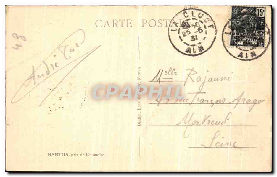 CPA Nantua Pris de Chamoise  — Rückseite