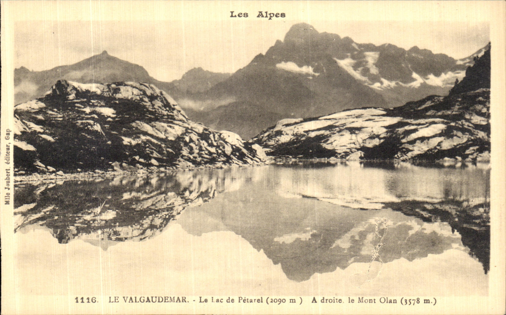 Le Valgaudemar — Le Lac de Pétarel (2090 m) et le Mont Olan (3578 m) — Mlle Jambert, éditeur, Gap, n° 1116
