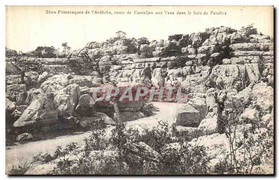 Sites Pittoresques de l'Ardèche, route de Casteljau aux Vans dans le bois de Paiollive — Brugès, photographe