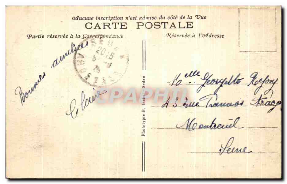 CPA Sedan La Place d Alsace Lorraine et le Temple  — Rückseite
