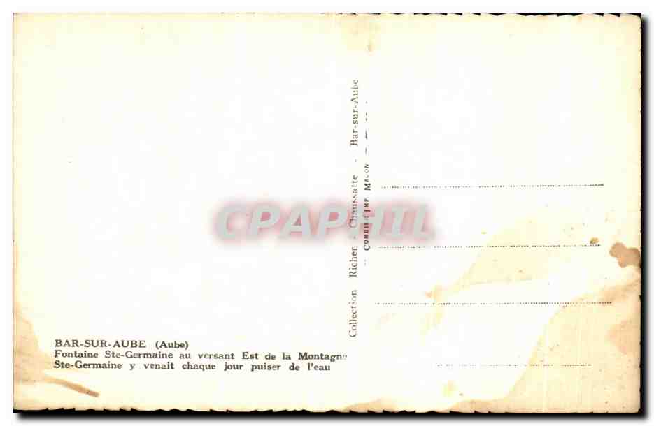 Fontaine Ste-Germaine — Bar-sur-Aube — éditeur Cim — Verso