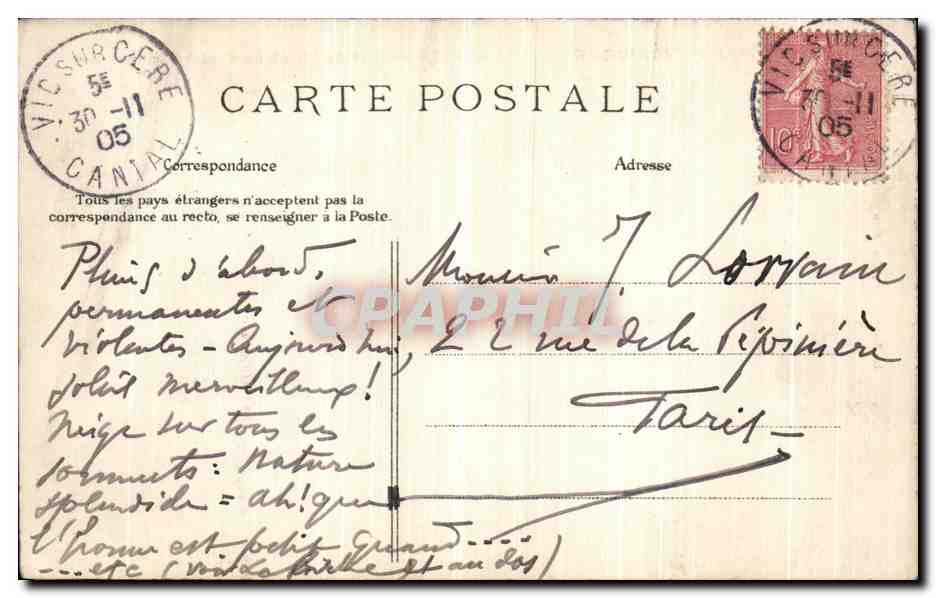 Le sommet du Plomb du Cantal (1858 mètres) — série 436 — éditeur L. Roux, Aurillac — Verso
