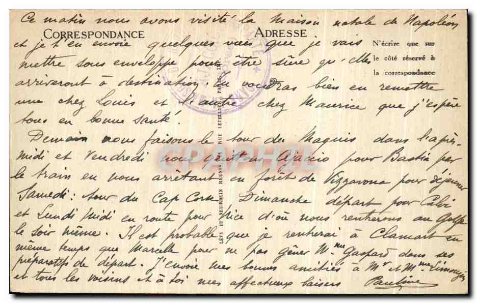 Ajaccio — Chambre où naquit Napoléon Ier — LL — Verso