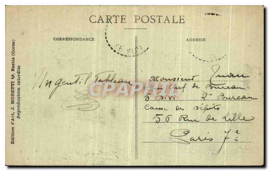 CPA Bastia Tour genoise de Toga Corse — Back