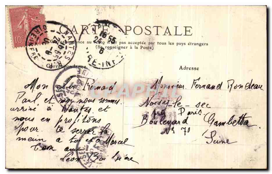 NANTES - Le Pont de la Belle-Croix — éditeur CPAPHIL, n° 14 — Verso