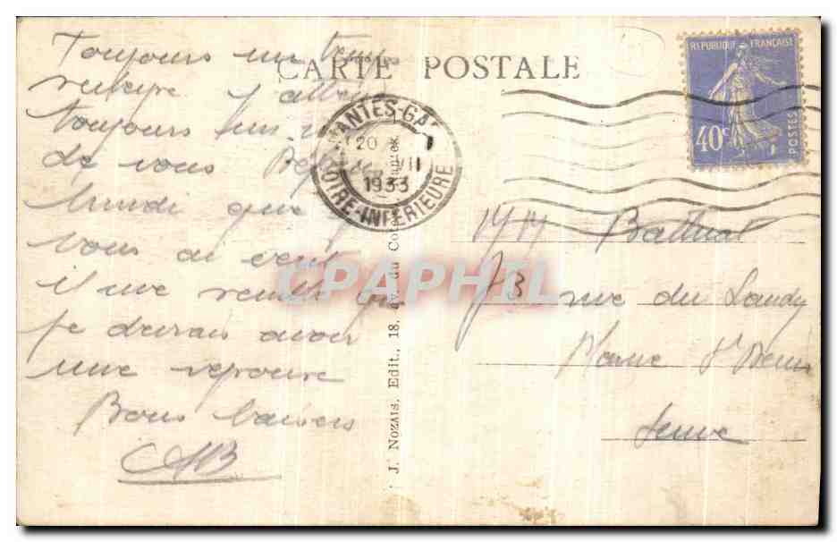 CPA Nantes Le pont Transbordeur Bateau Chocolat Menier — Verso