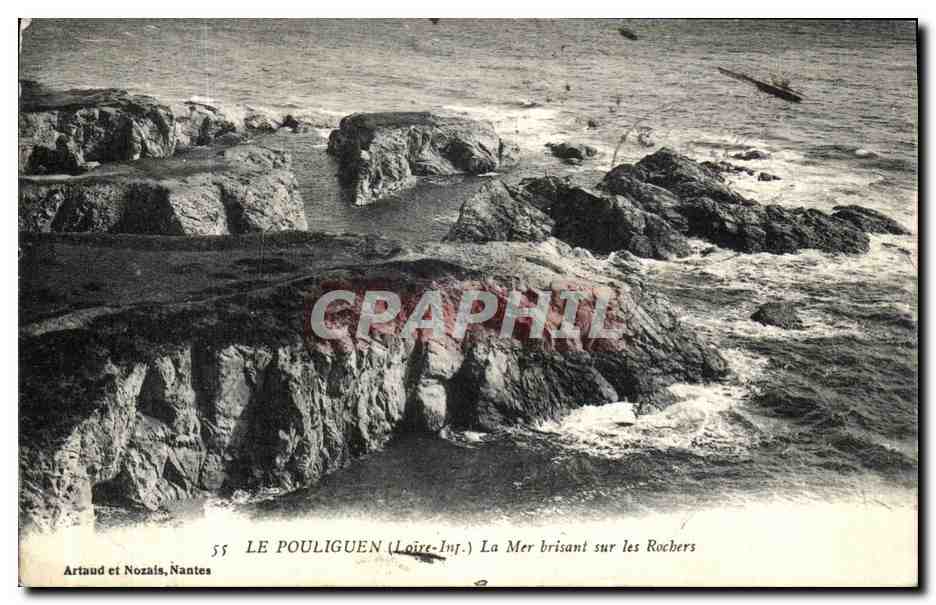 CPA Le Pouliguen La Mer Brisant Sur Les Rochers 