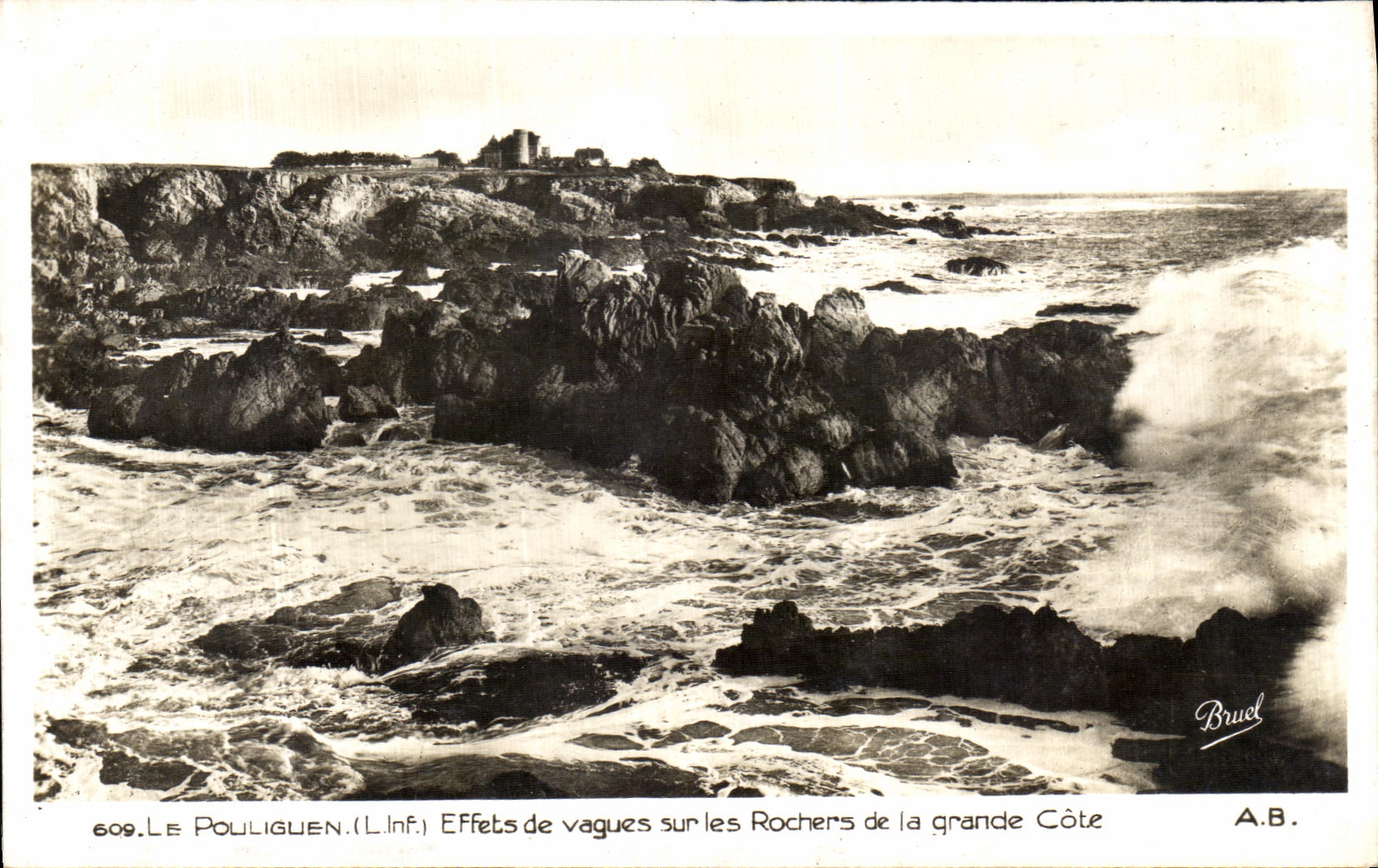 Le Pouliguen (L.Inf.) — Effets de vagues sur les Rochers de la grande Côte — A.B. Bruel
