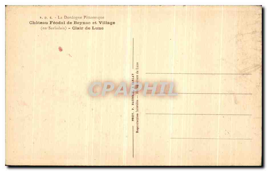 CPA Chateau Feodal de Beynac et Village Clair de lune — Back