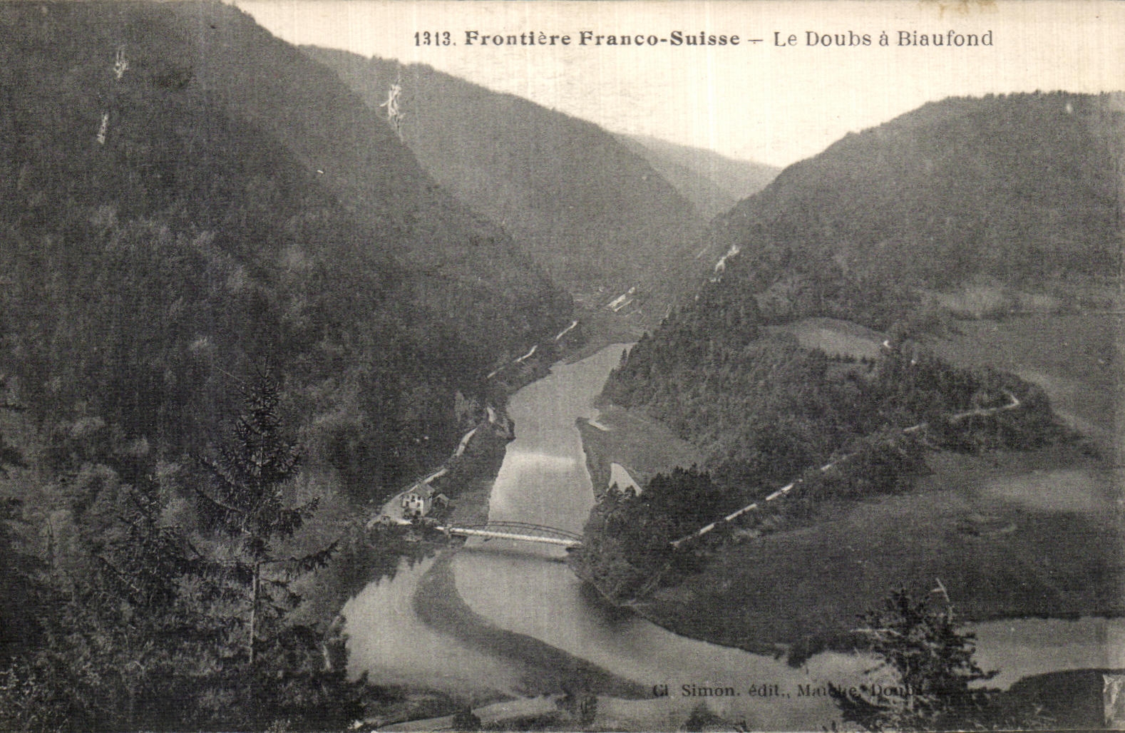 Frontière Franco-Suisse — Le Doubs à Biaufond — Gl Simon, édit., Maubue Doubs