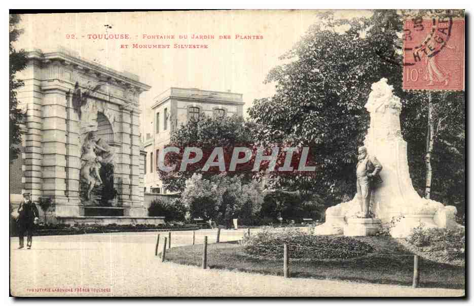 Toulouse - Fontaine du Jardin des Plantes et Monument Silvestre — Phototypie Léonide France Toulouse