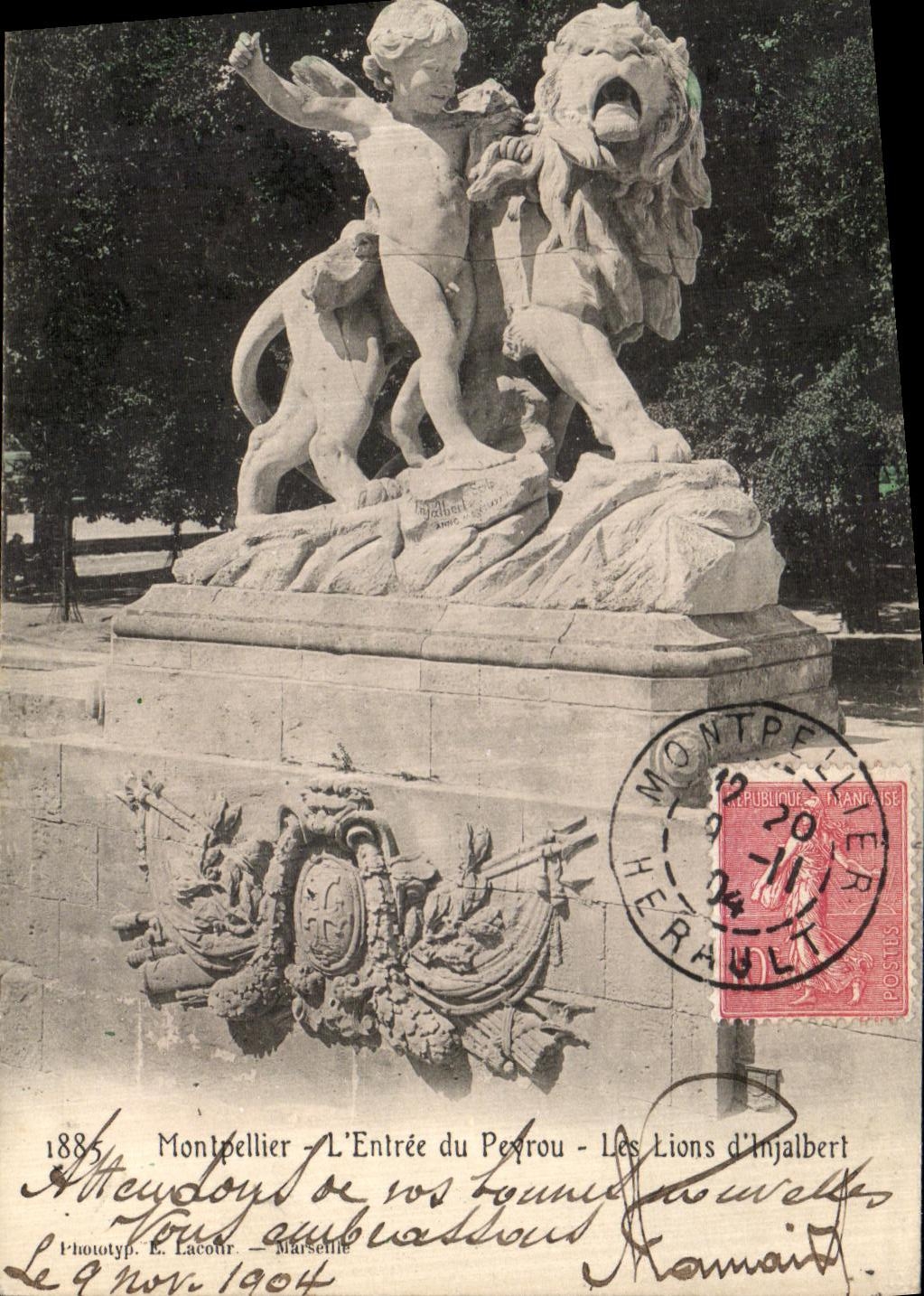 CPA Montpellier L Enter Du Peyrou Les lions d Injalbert Lion Enfant