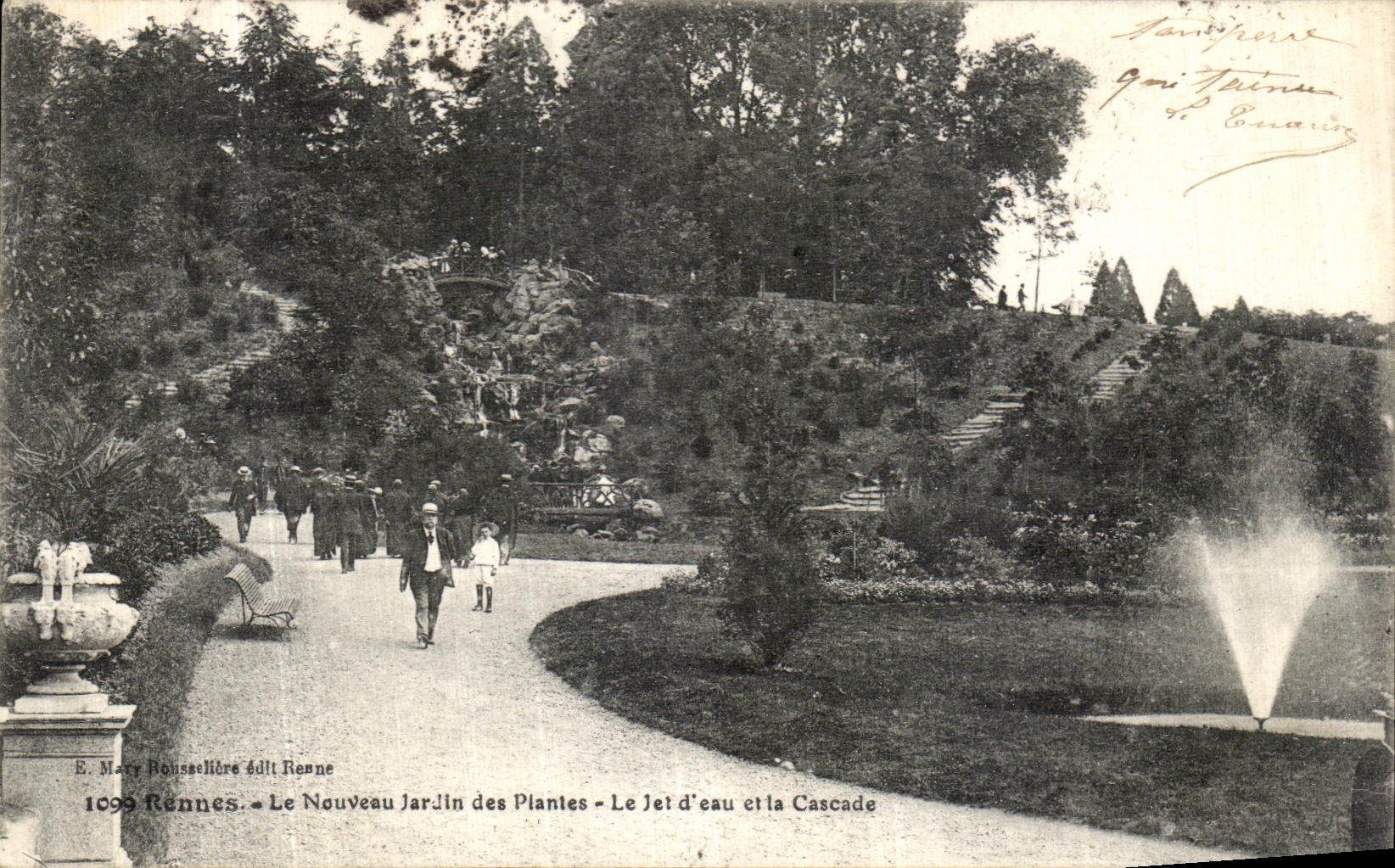 Rennes - Le Nouveau Jardin des Plantes - Le Jet d'eau et la Cascade — E. Mary Roussellière éd. Rennes
