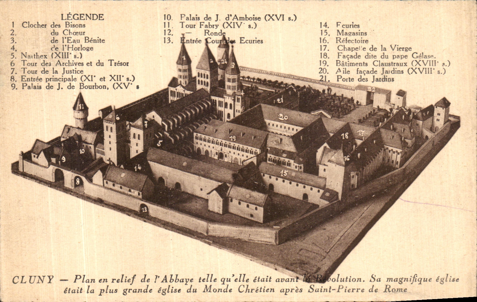 CPA Cluny Plan en relief de l Abbaye 
