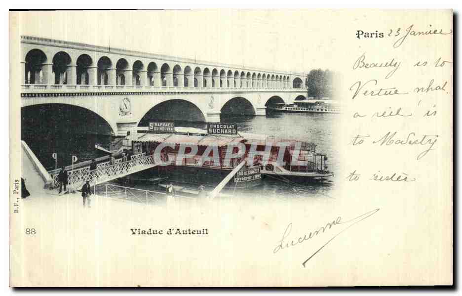 CPA Paris Viaduc d Auteuil Peniche Chocolat Schard