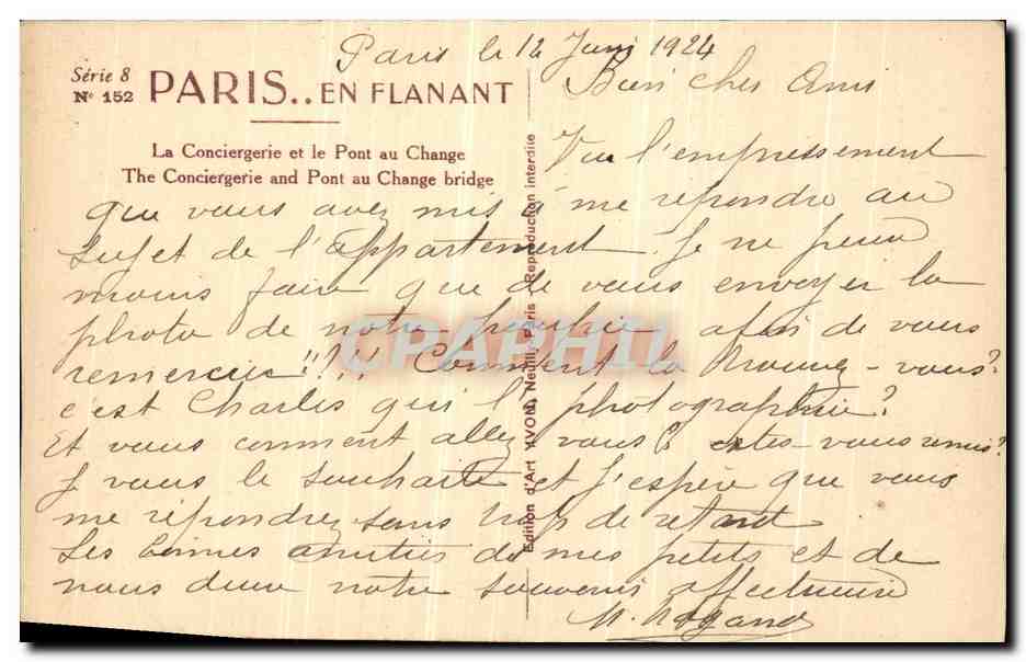 CPA Paris En Flanant La Conciergerie et le Pont au Change — Rückseite