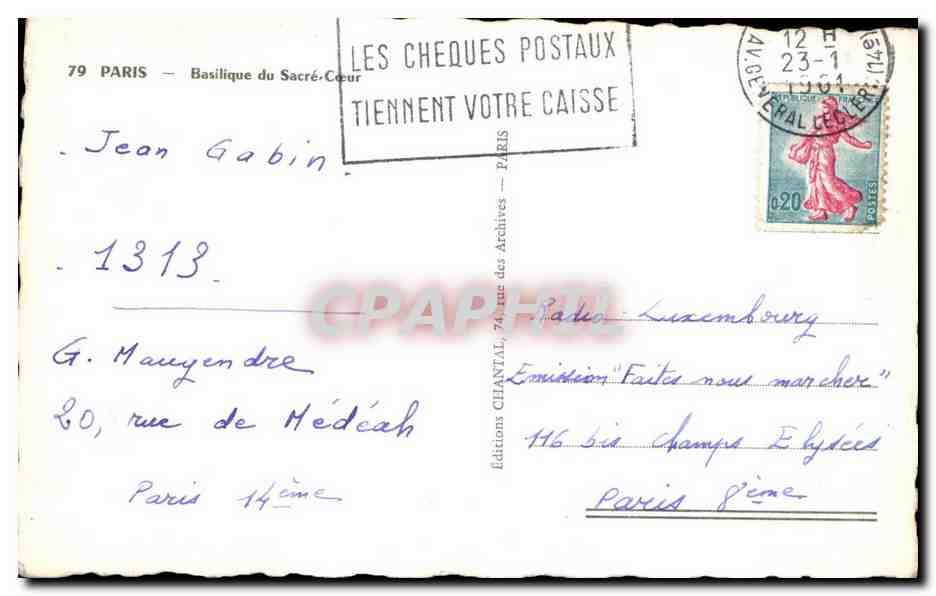 Basílica del Sagrado Corazón — París — Ediciones Chantal — Reverso