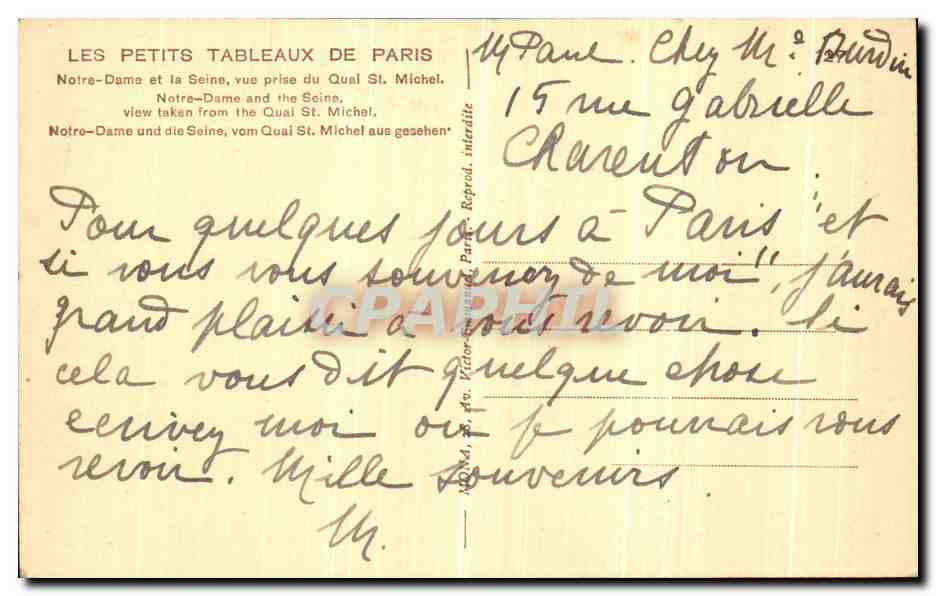 CPA Les Petits Tableaux De Paris Notre Dame et la Seine Vue Prise du Qual St Michel — Verso