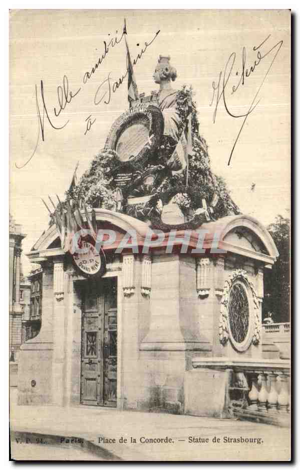 CPA Paris Place de La Concorde Statue de Strasbourg