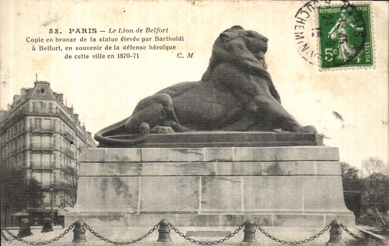 CPA Paris Le Lion de Belfort Copie en Bronze de la Statue elevee par Bartholdia Belfort
