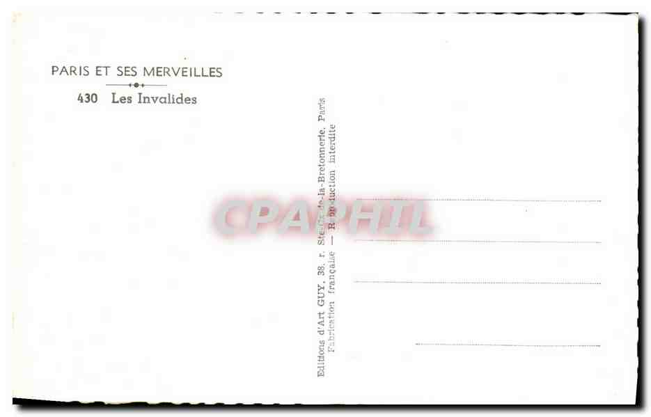 CPA Paris Et Ses Merveilles Les Invalides  — Rückseite