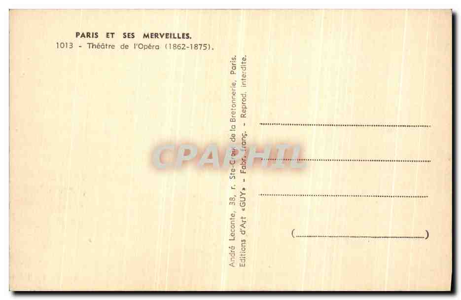 CPA Paris Et Ses Merveilles Theatre De L Opera — Verso