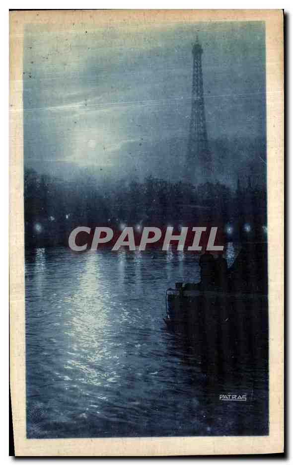CPA Paris La Nuit Paris By Night Un Coin De Lune Sur La Seine Tour Eiffel