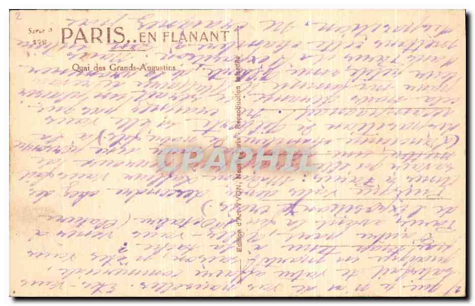 CPA Paris En Flanant Quai des Grande Augustins Peniches Bateau — Rückseite