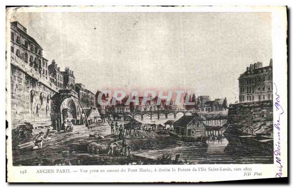 CPA Ancien Paris Vue prise en amont du Pont Marie a droite la Pointe de l lle Saint Louis ves 1803