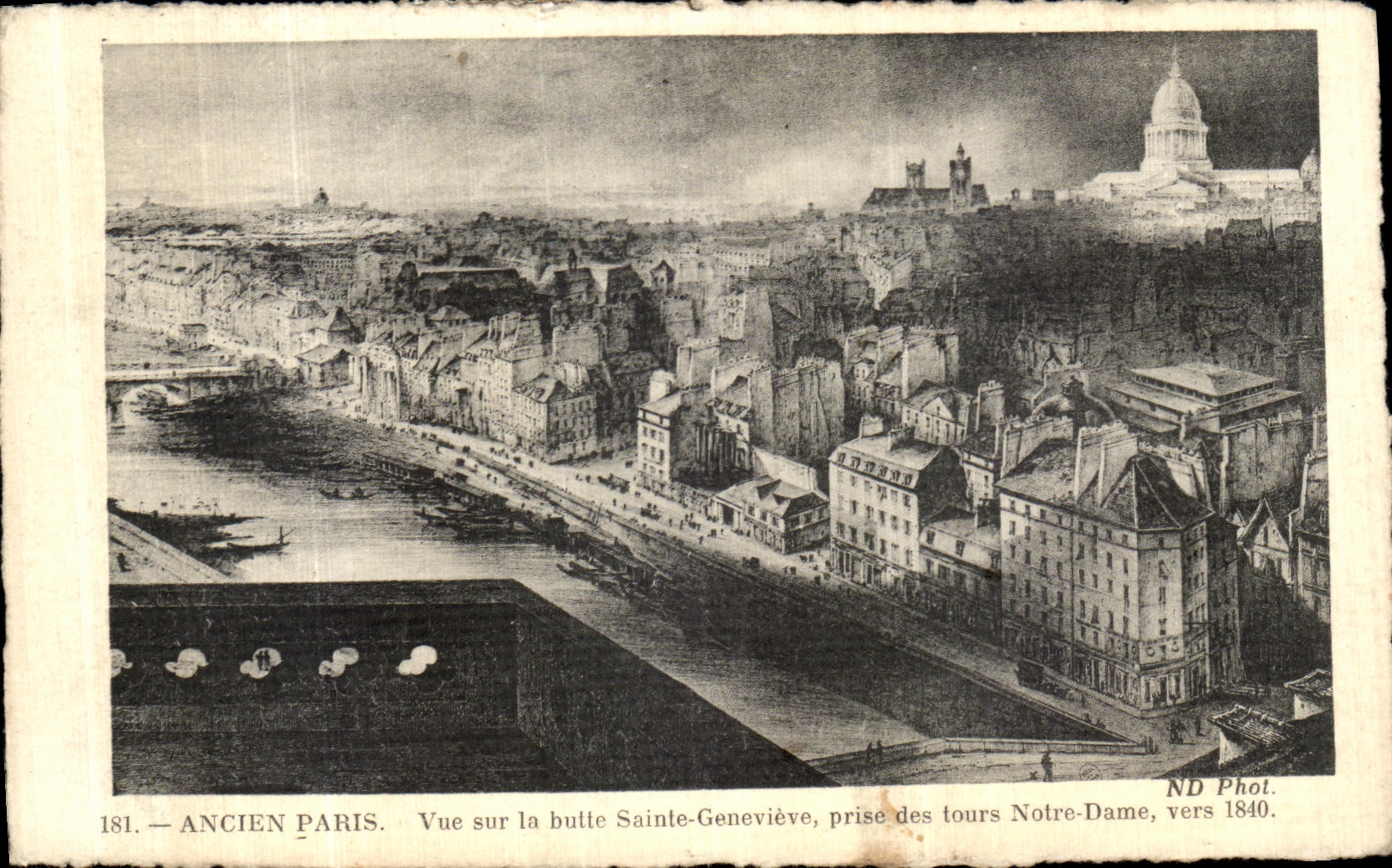 CPA Ancien Paris Vue sur la Butte Sainte Genevieve Prise des Tours Notre Dame vers 1840