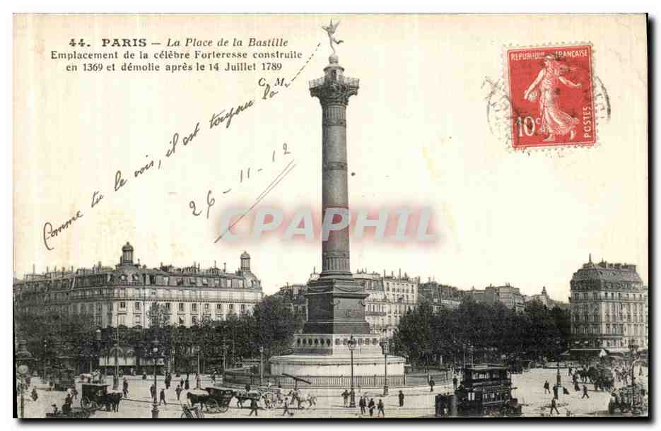 CPA Paris La Place de la Bastille Emplacement de la Celebre Forteresse