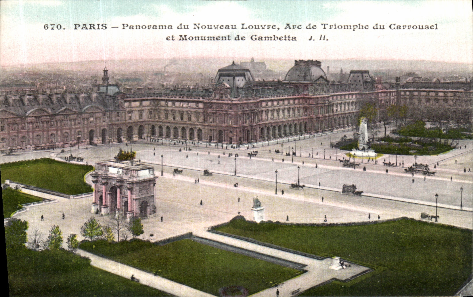 CPA Paris Panorama du Nouveau Louvre Arc de Triomphe du Carrousel et Monument de Gambetta