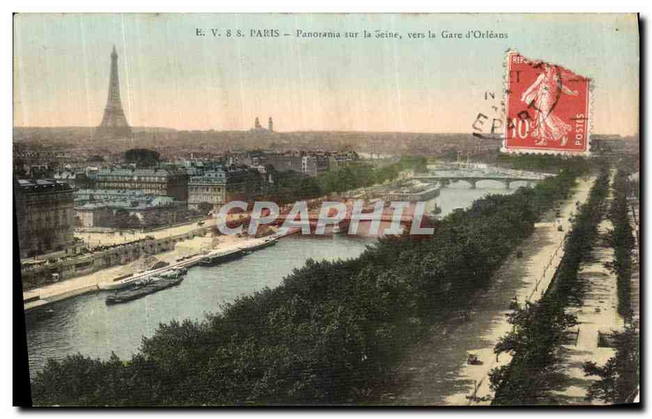 CPA Paris Panorama sur la Seine vers la Gare d Orleans Tour Eiffel