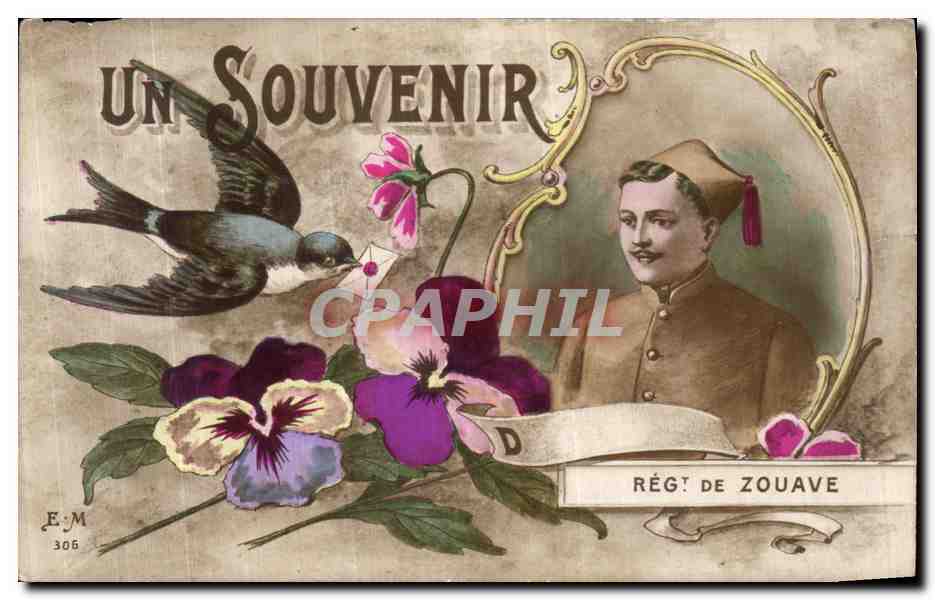 CPA Un Souvenir Regiment De Zouave Militaria