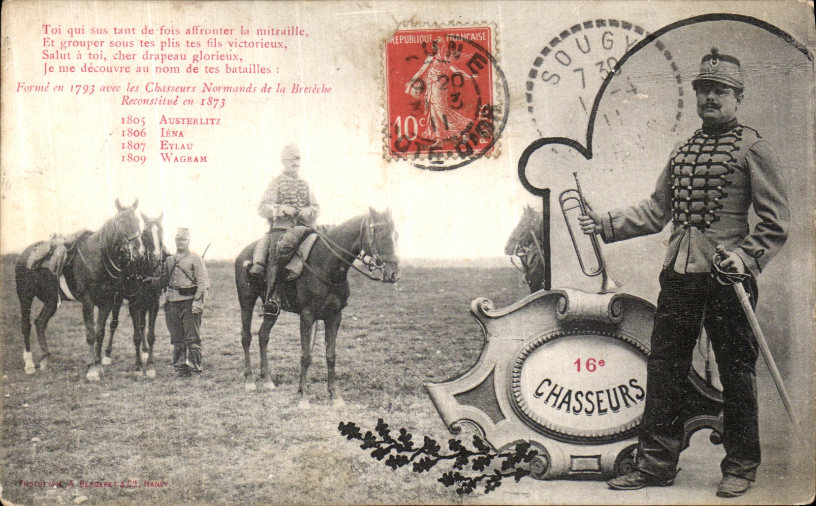 CPA Regiment des 16eme chasseurs Cheval Militaria