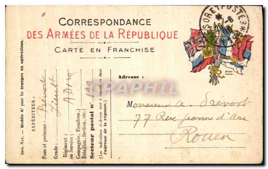 Carte de franchise militaire pour Rouen