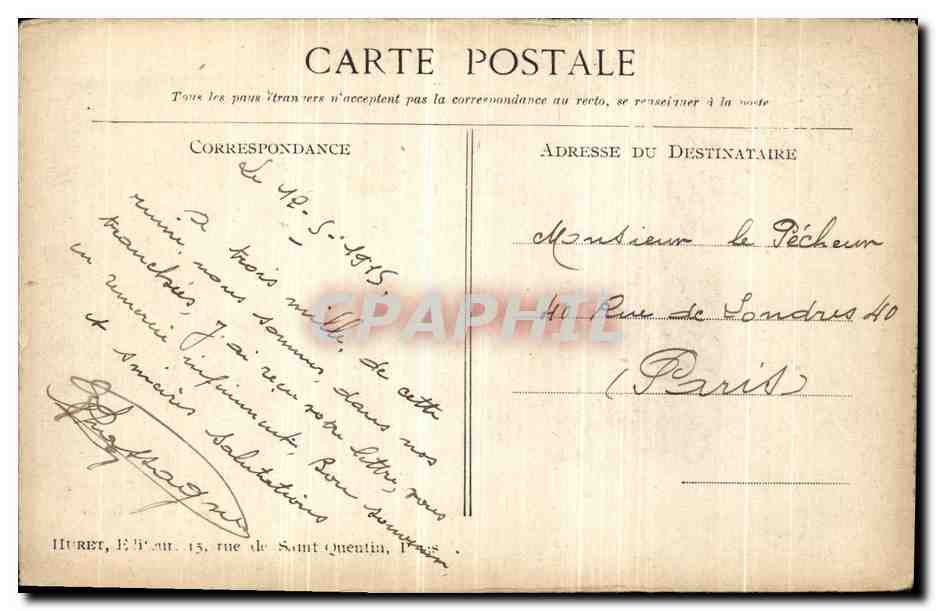 Arvillers (Somme) — Deux maisons bombardées tombées l'une sur l'autre — Éditeur Dubonnet — Verso